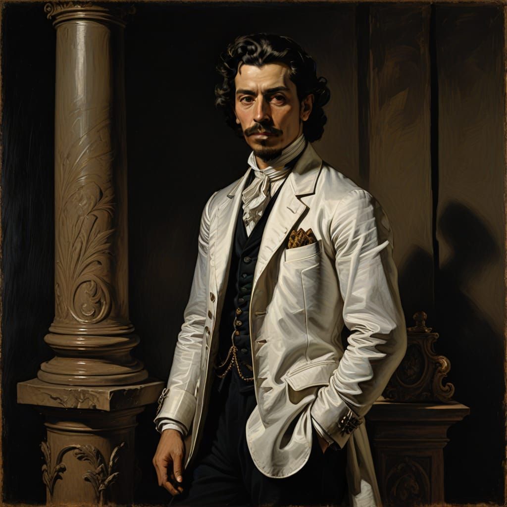 Elegant Spaniard in Baroque Revival Oil Painting