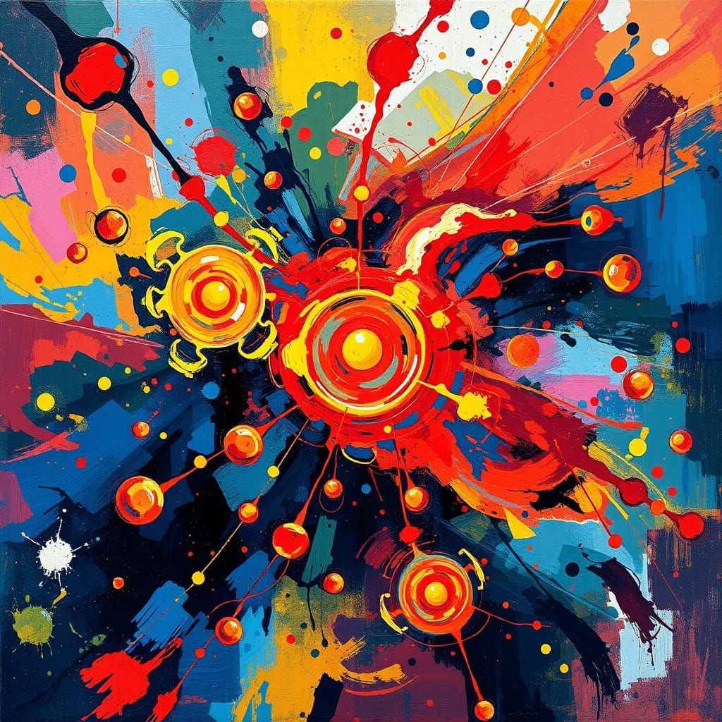 Swirling Subatomic Particles in Expressionist Gouache