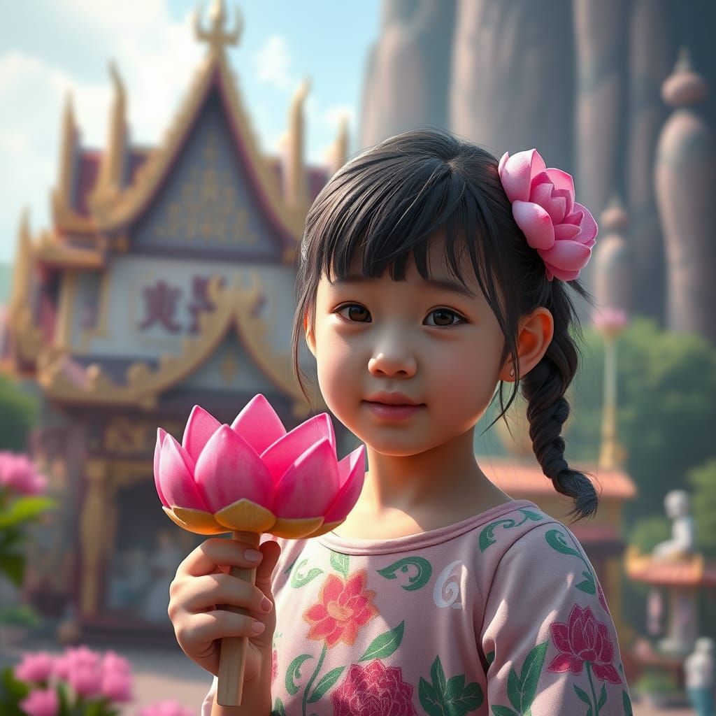 Japanese Girl with Lotus Ice Cream, Digital Art