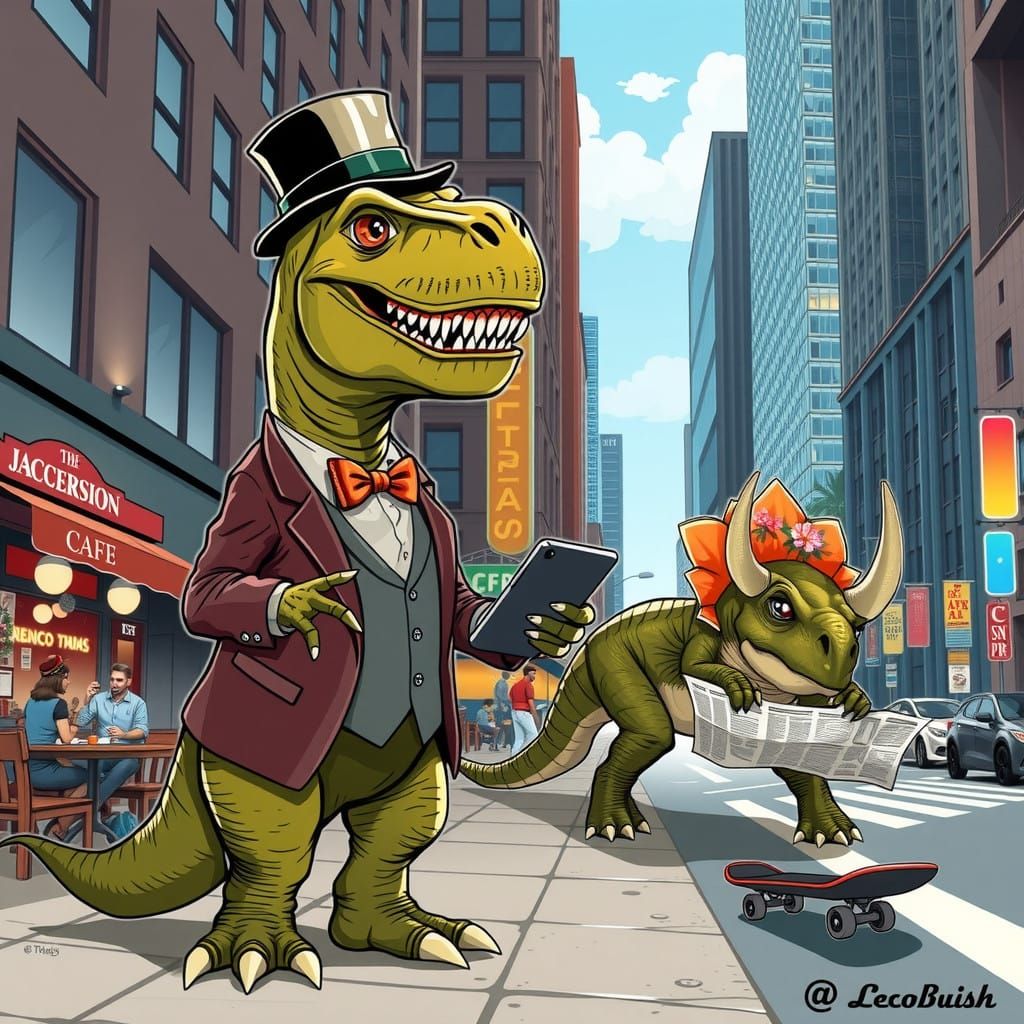 A2727 - Modern Dinosaurs: A Whimsical Blend of Prehistoric and Contemporary Life