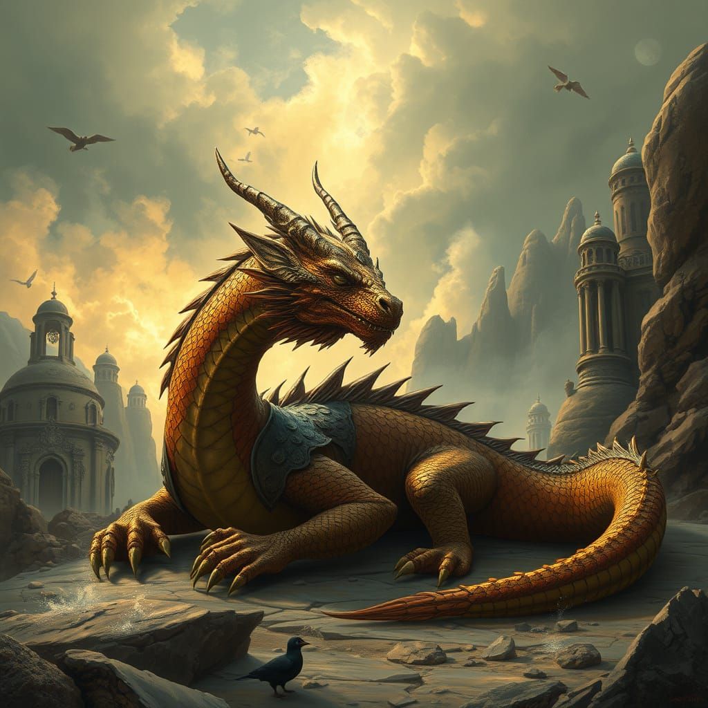 Majestic Ancient Dragon in Mystical Scenery