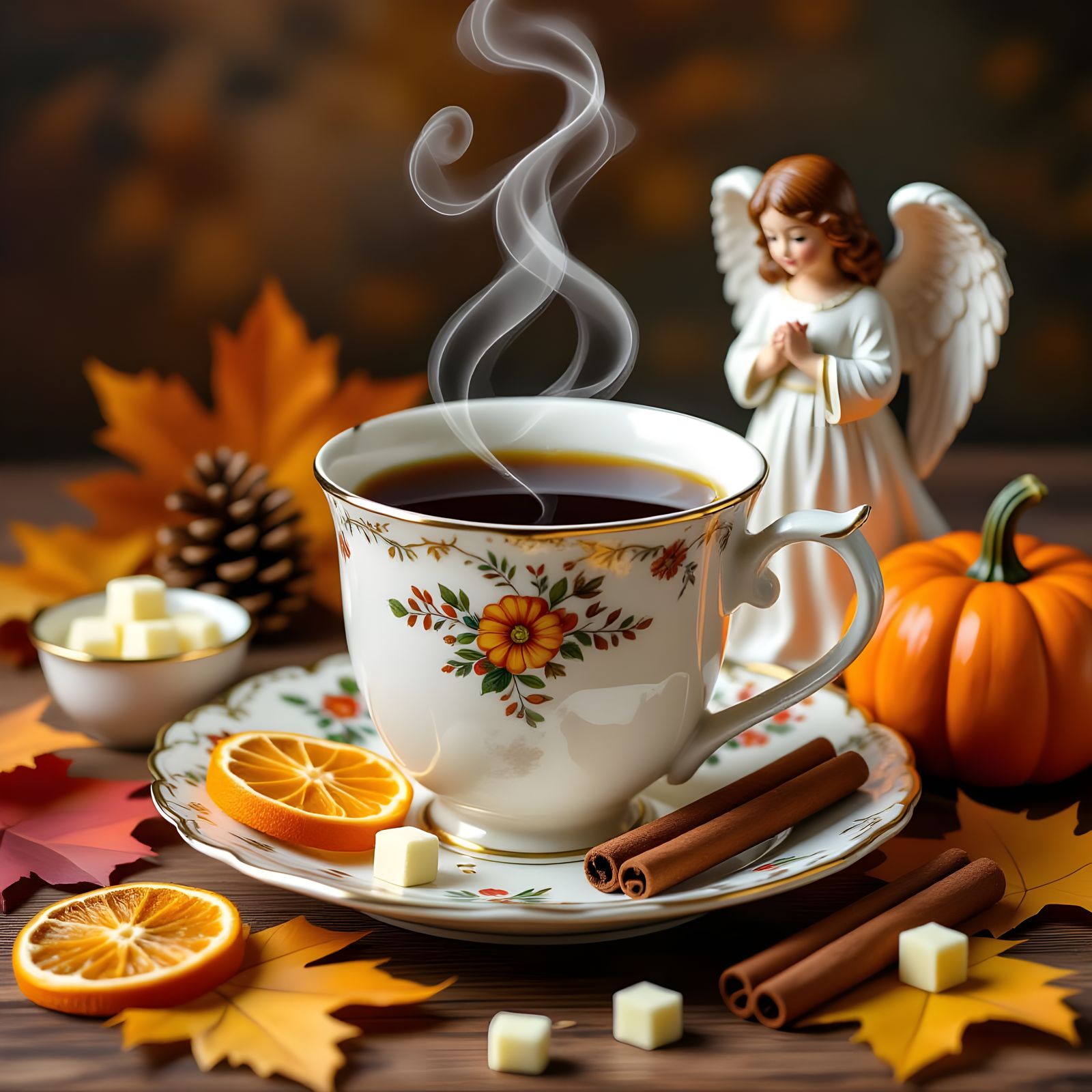 Autumn Coffee Still Life in Hyperrealist Style