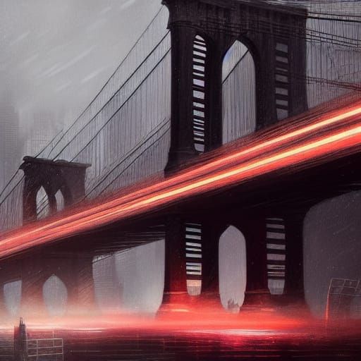 Gloomy New York Bridges: Dark Fantasy Concept Art