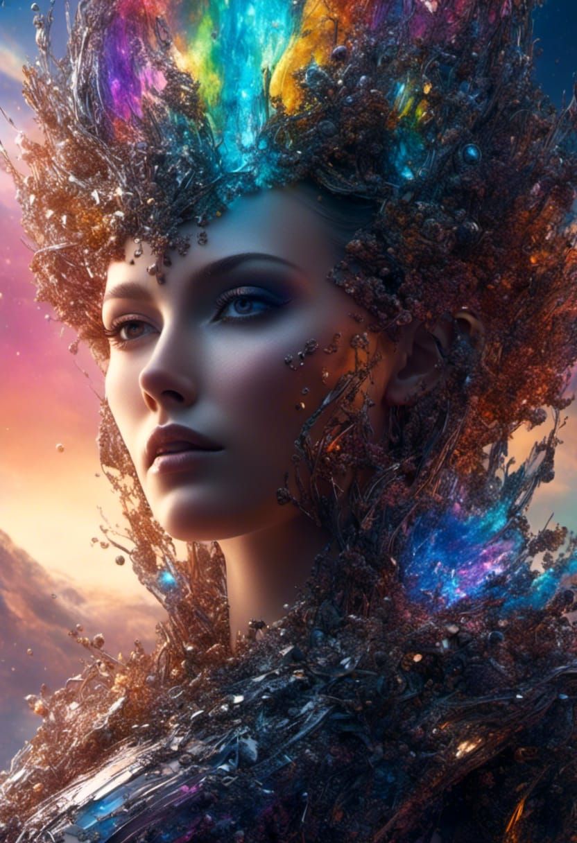 Rainbow Cyborg Beauty in Space-scape