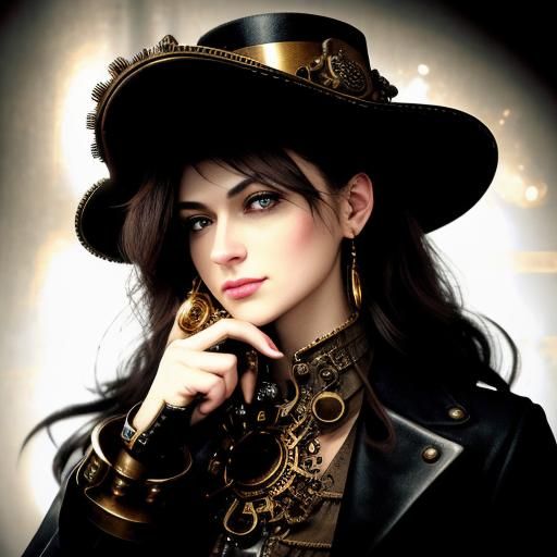 Steampunk Woman's Gilded Timepiece, with Intricate Hand Pros...