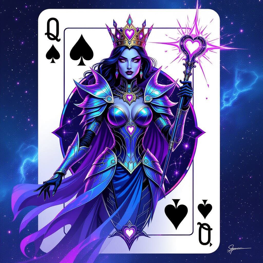Cosmic Queen of Hearts in Sci-Fi Airbrush Style