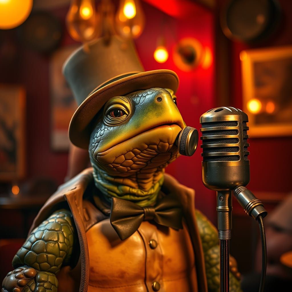 Singing Turtle in Jazz Club as Digital Art