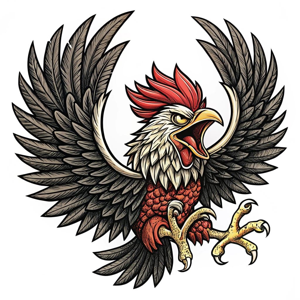 Aggressive Rooster Tattoo Design
