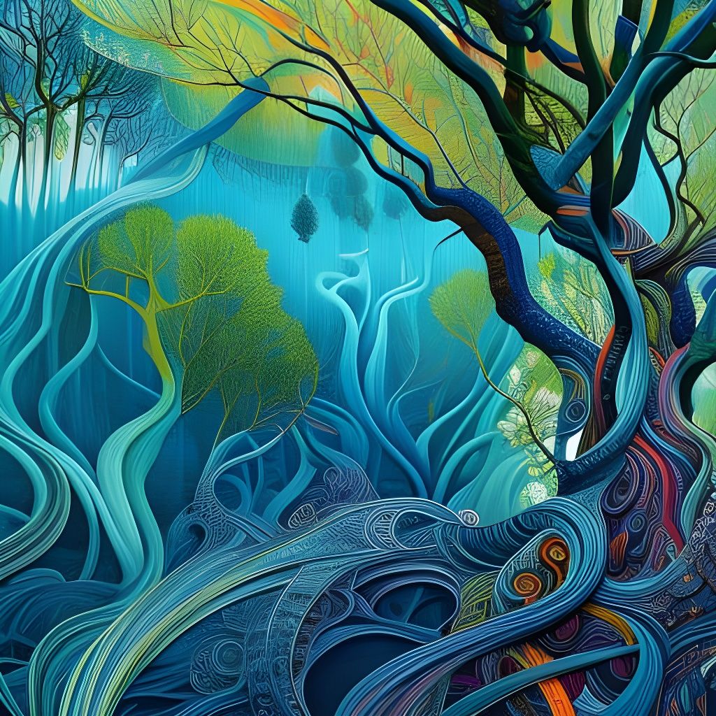 Intricate Trees in Gouache Style