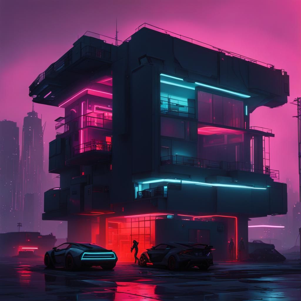 Cyberpunk 2099 Modern House with Neon Lighting