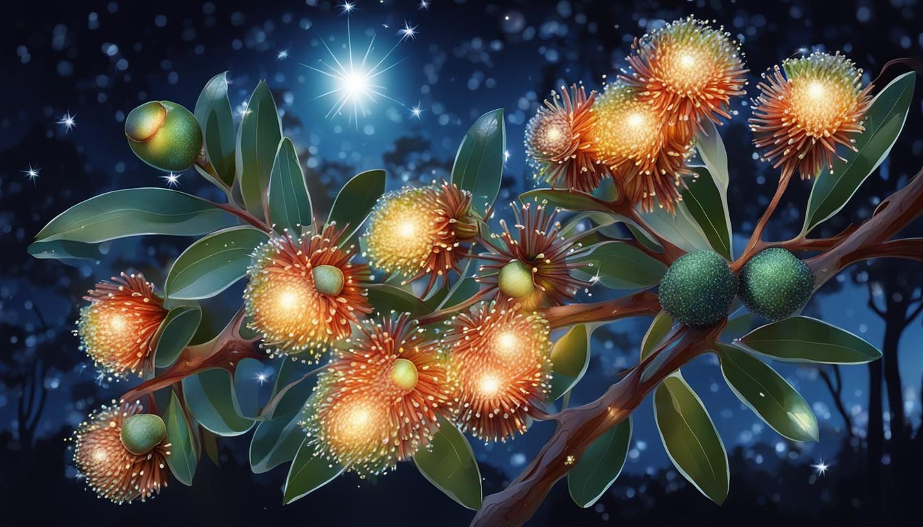 Sparkling Gumnut Bouquet at Night