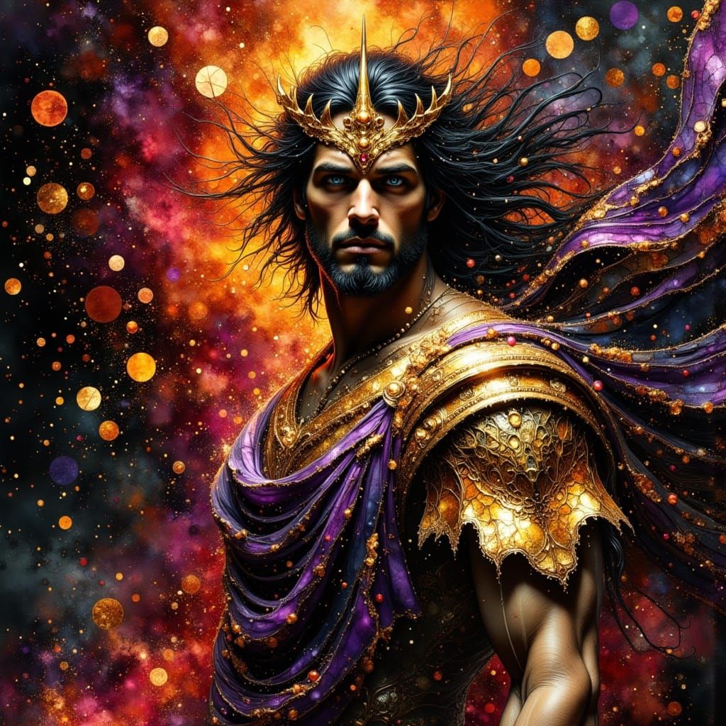 Handsome Hades in Ornate Gold Crown and Dramatic Robe