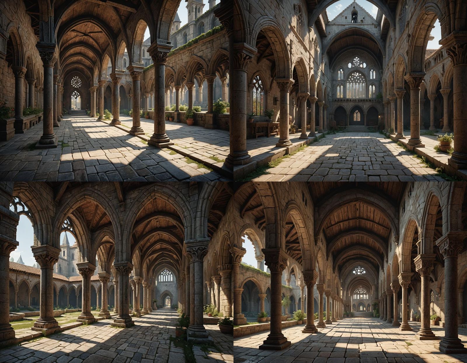11th Century Cloister Interior in 3D Game Style
