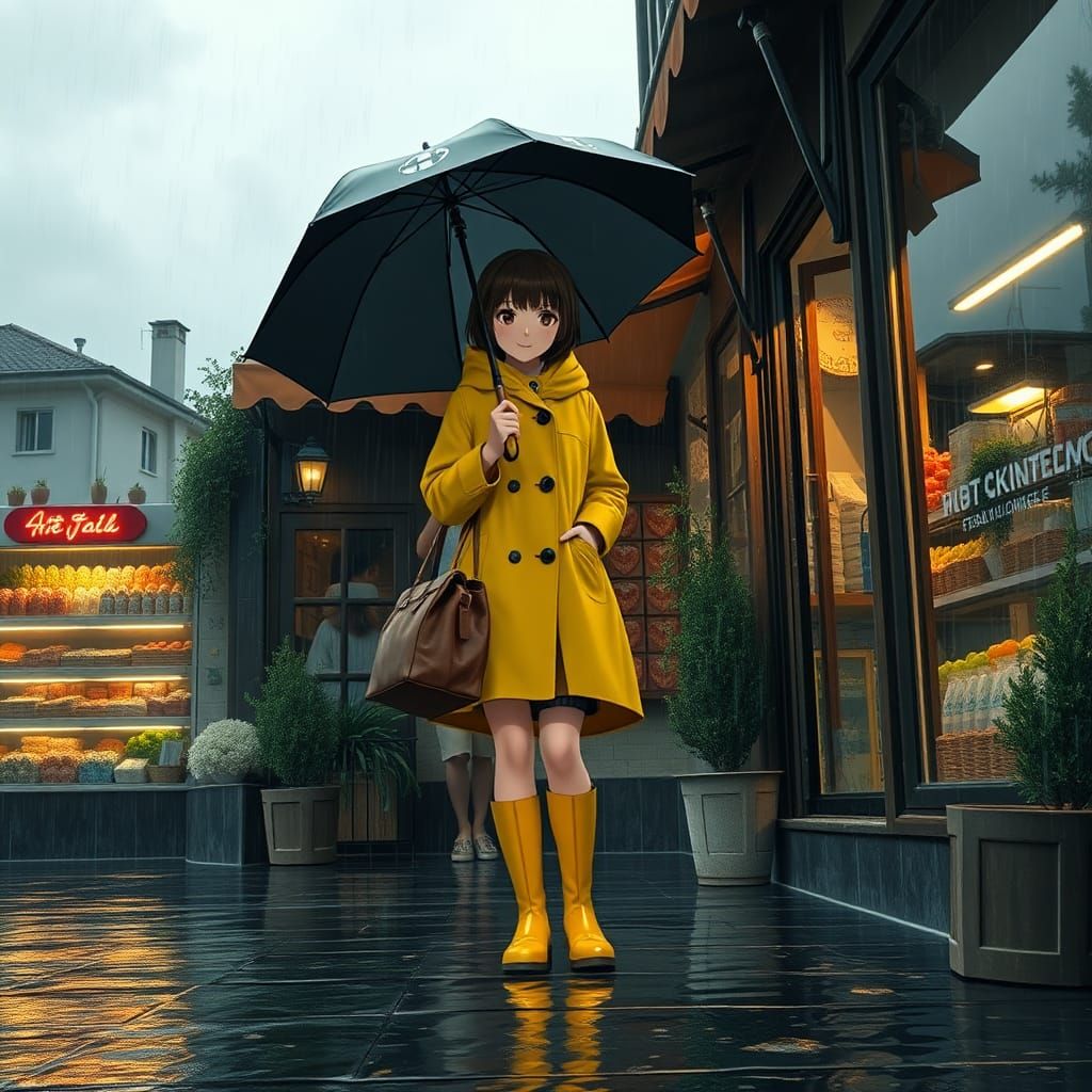 Italian Girl in Raincoat: Anime Concept Art