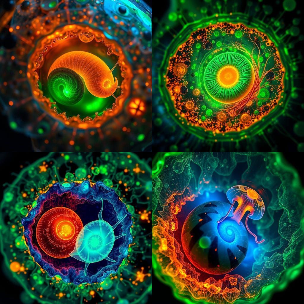 Bioluminescent Cell: Microscopic Cosmos in Digital Art
