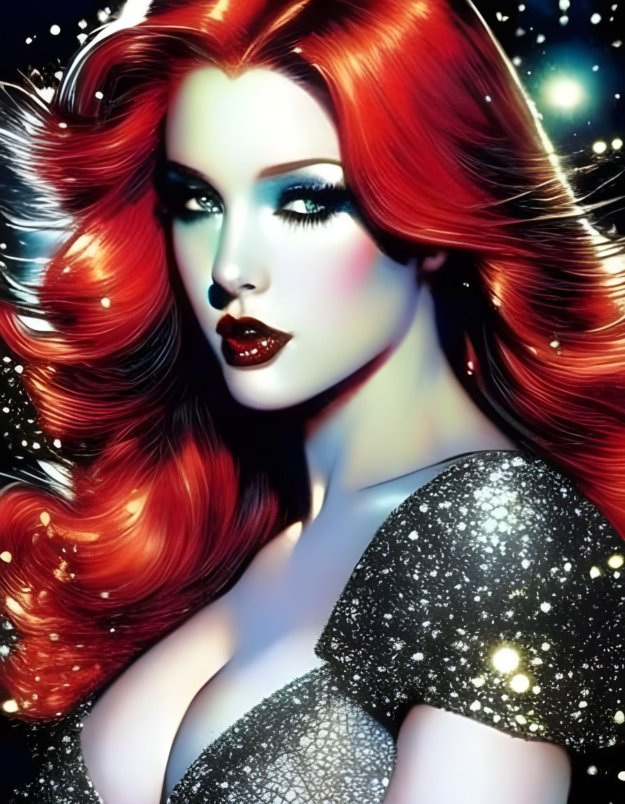 Redhead with Glitter Makeup in Comic Book Style