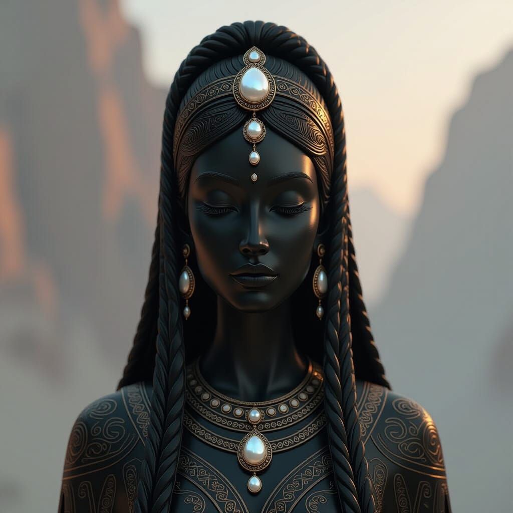 Ebony Goddess Sculpture with Etched Details