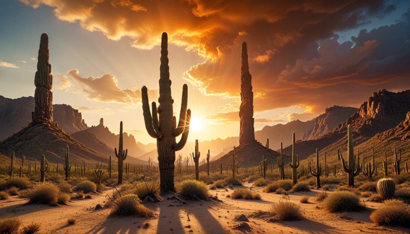 Desert Obelisk: Saguaro and Mirror at Sunrise