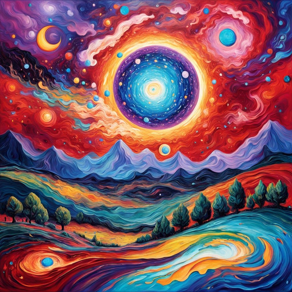 Surreal Solar Eclipse in Van Gogh Style