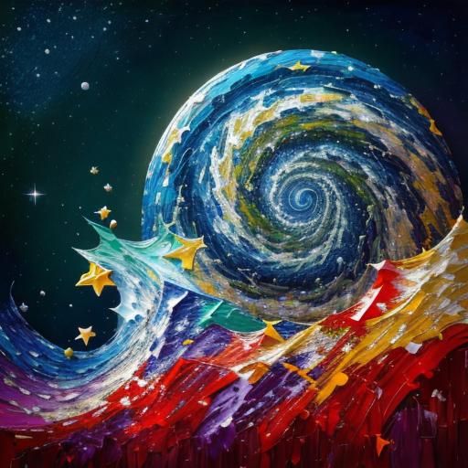 Surreal Starry Night in Mosaic Patchwork Style