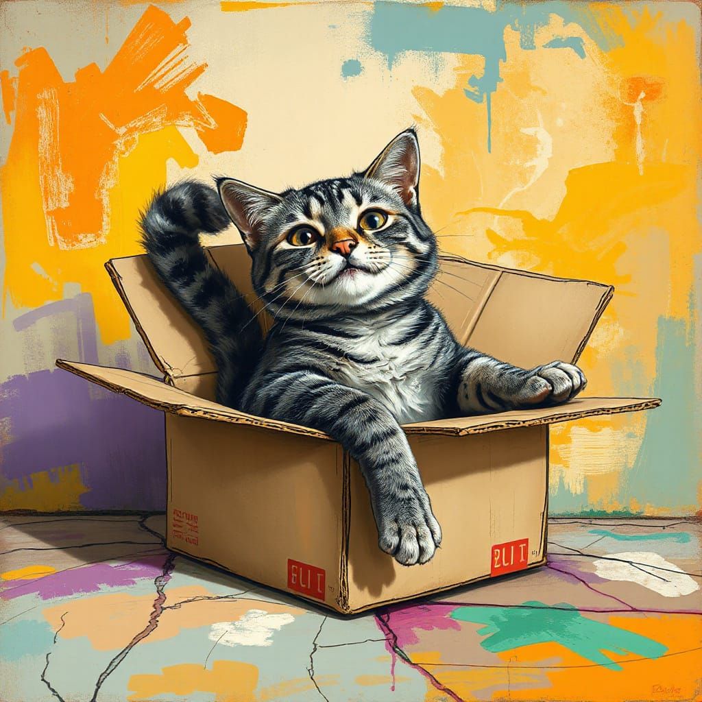 Surreal Cat Fills Warped, Sentient Box in Vibrant Illustrati...