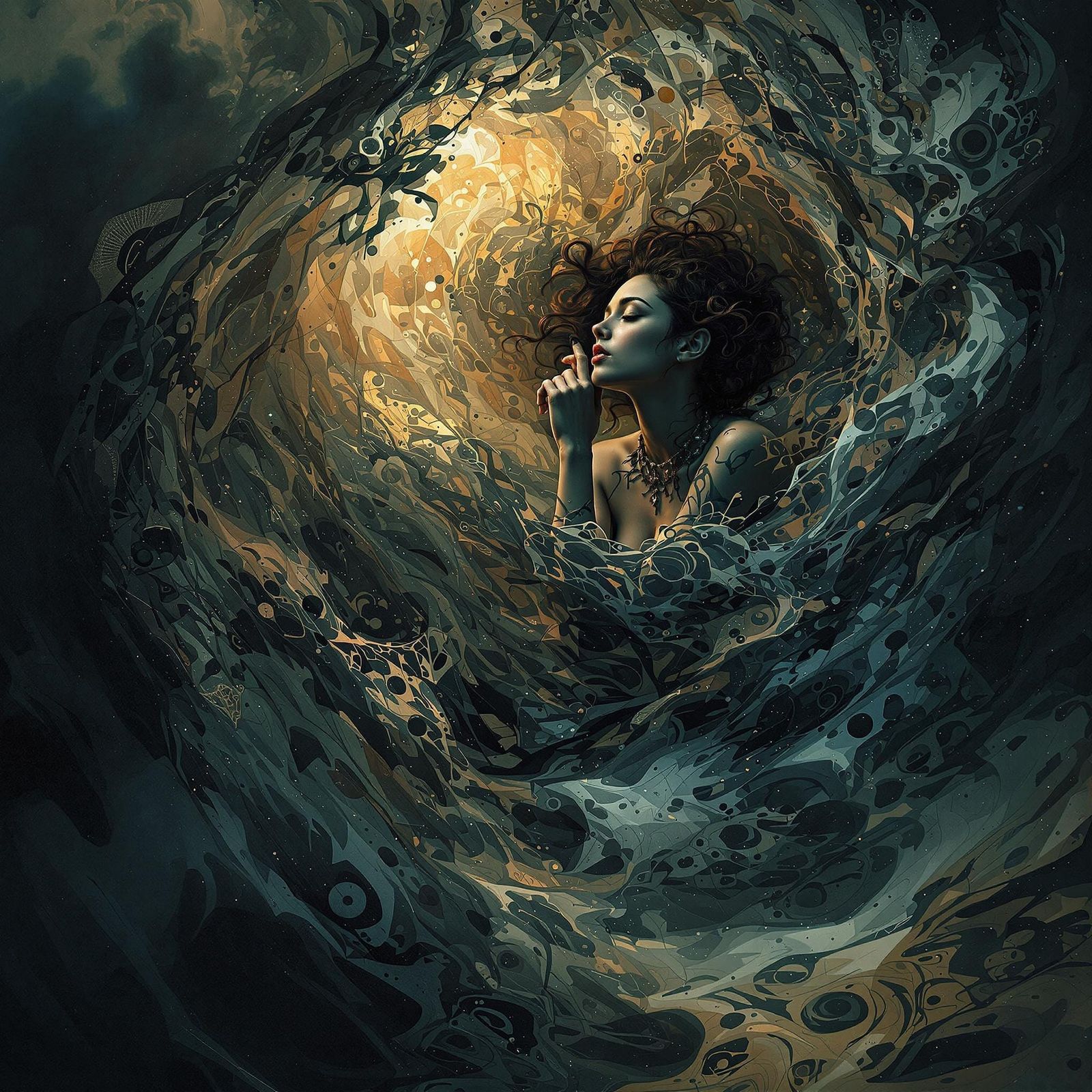 Hyperrealistic Portrait in a Swirling, Atmospheric World