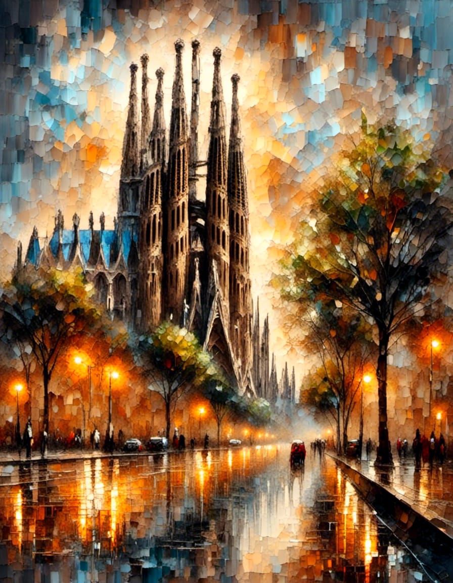 La Sagrada Familia, oil painting
