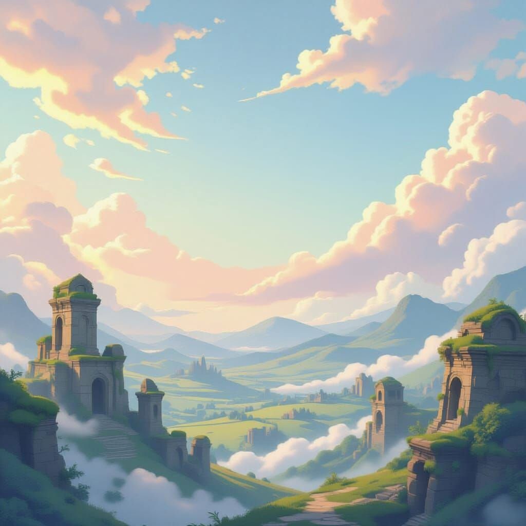 Stork Carries Fox Cub Over Dreamlike Hills in 3D Anime Style