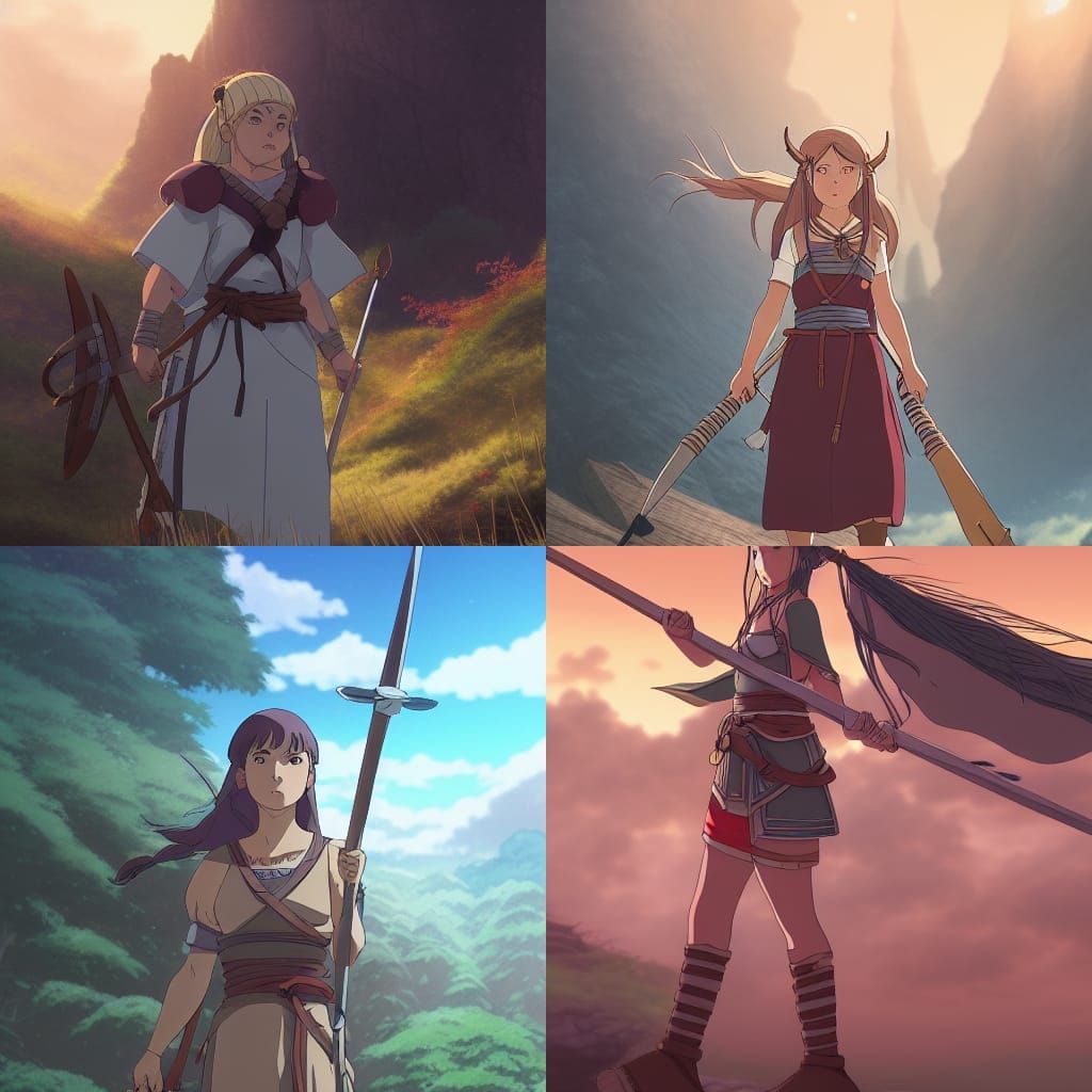 Anime Viking Warrior Woman in Studio Ghibli Style