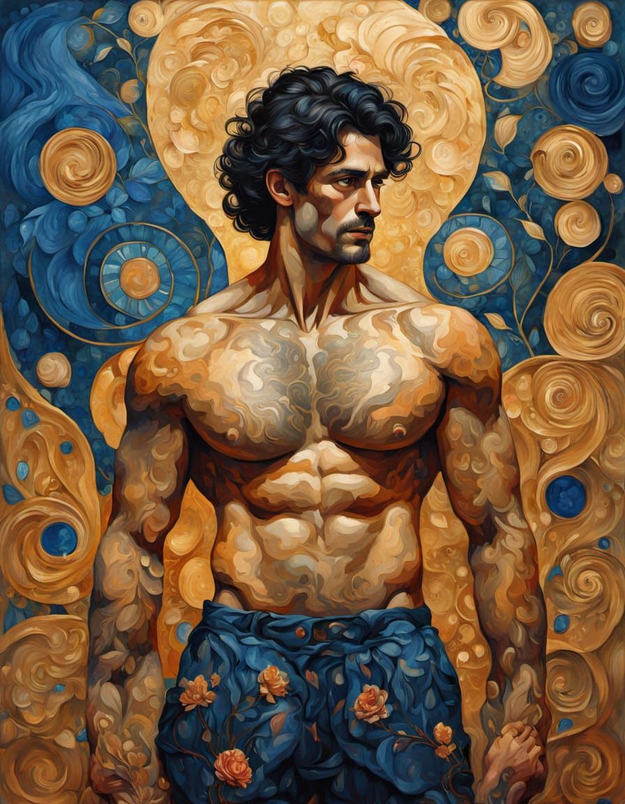 Handsome Man Portrait in Klimt's Art Nouveau Style