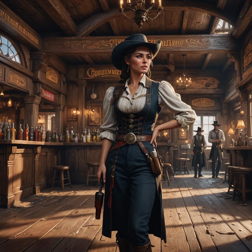 Old West Saloon Barmaid: Detailed Matte Painting