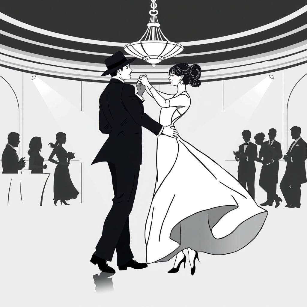 Elegant Couple Dancing in Black and White