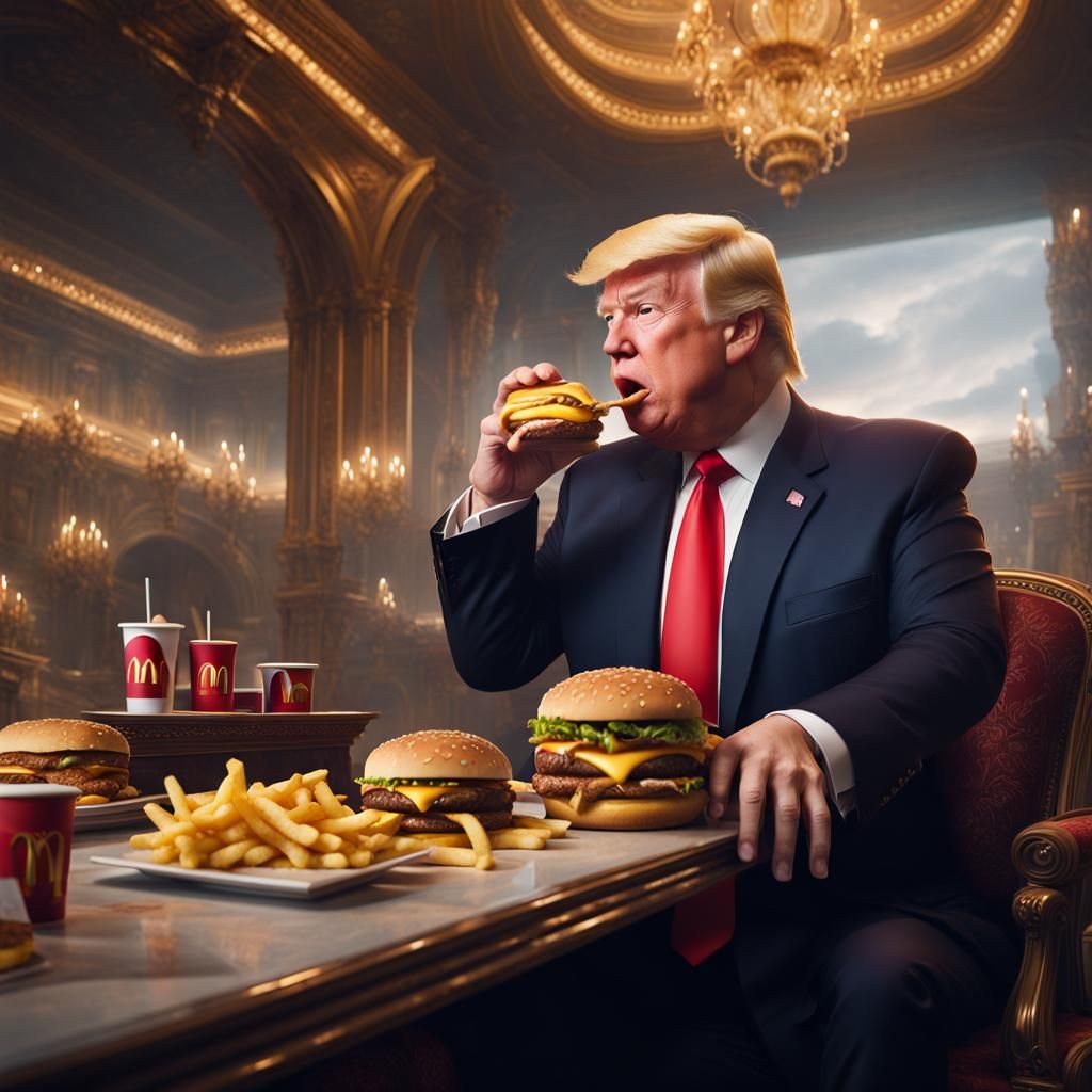 Donald Trump's McDonald's Feast: A Detailed Digital Painting