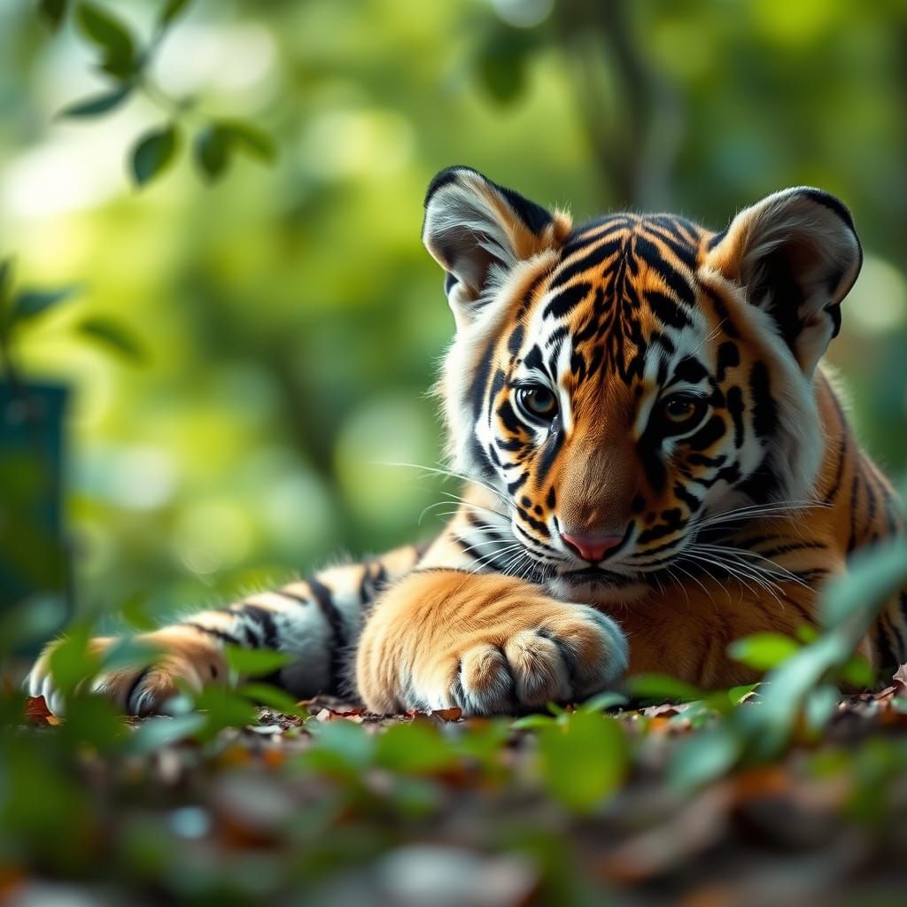 Resting Tiger Cub in Realistic Detail