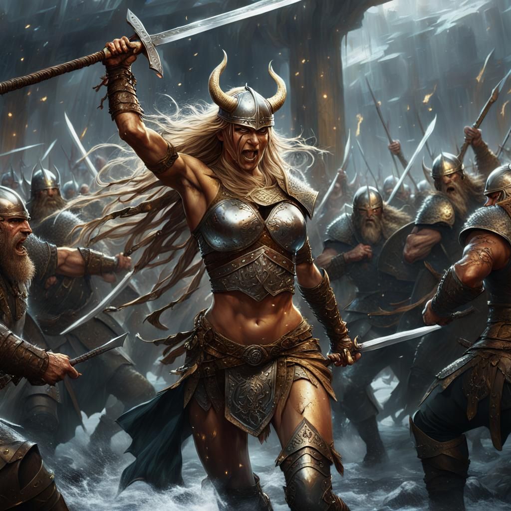 Viking Warrior Princess in Dark Fantasy Battle