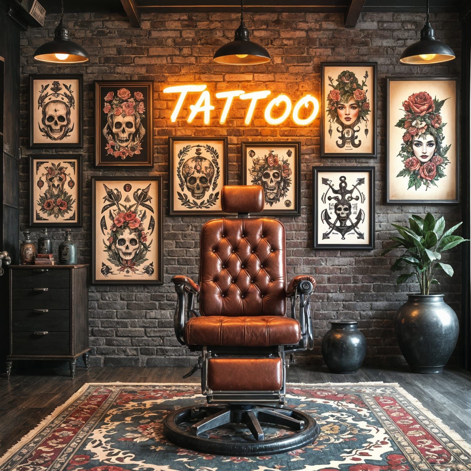 Vintage Tattoo Studio with Neon Sign in 4K