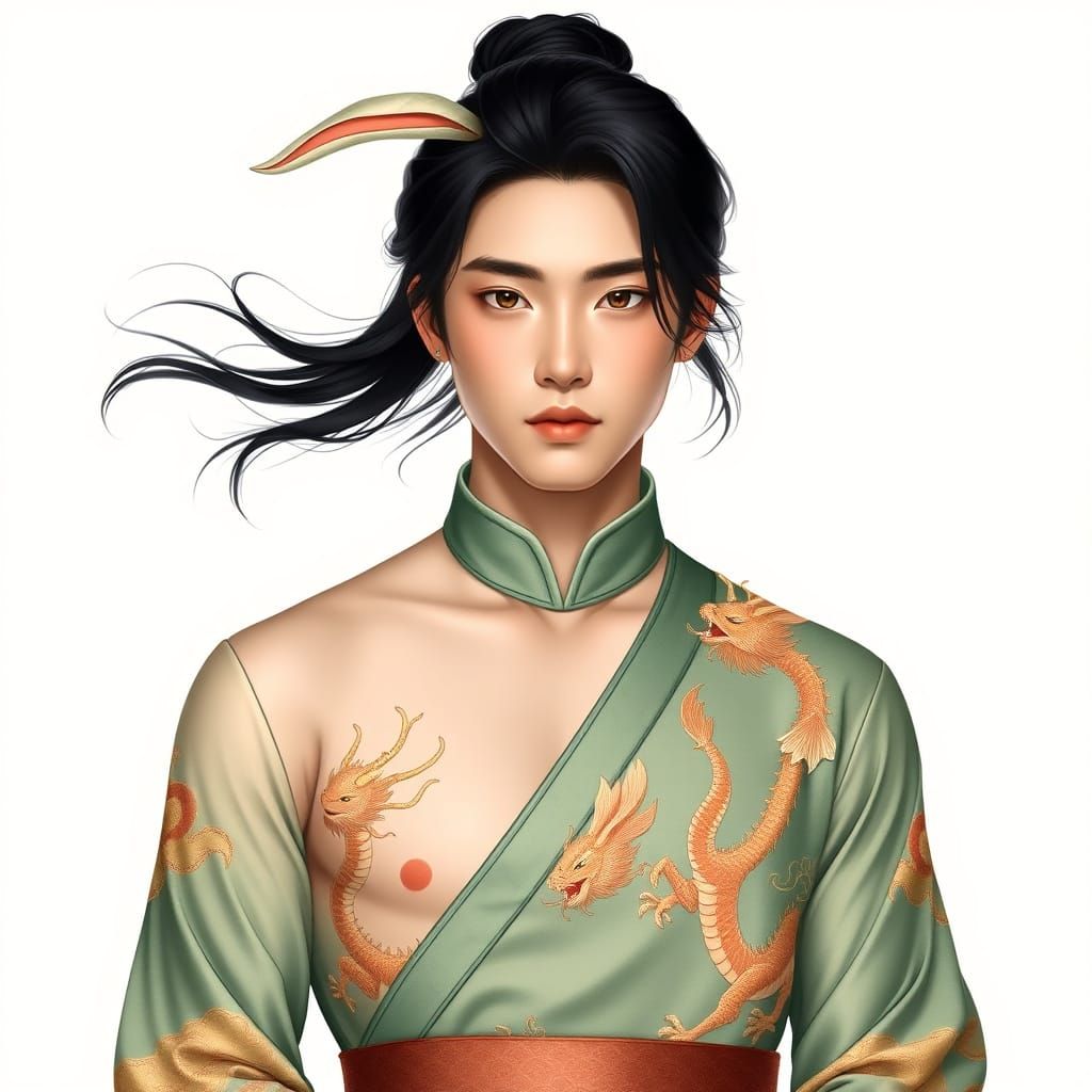 Seductive Portrait of a Mysterious Young Man in Traditional ...