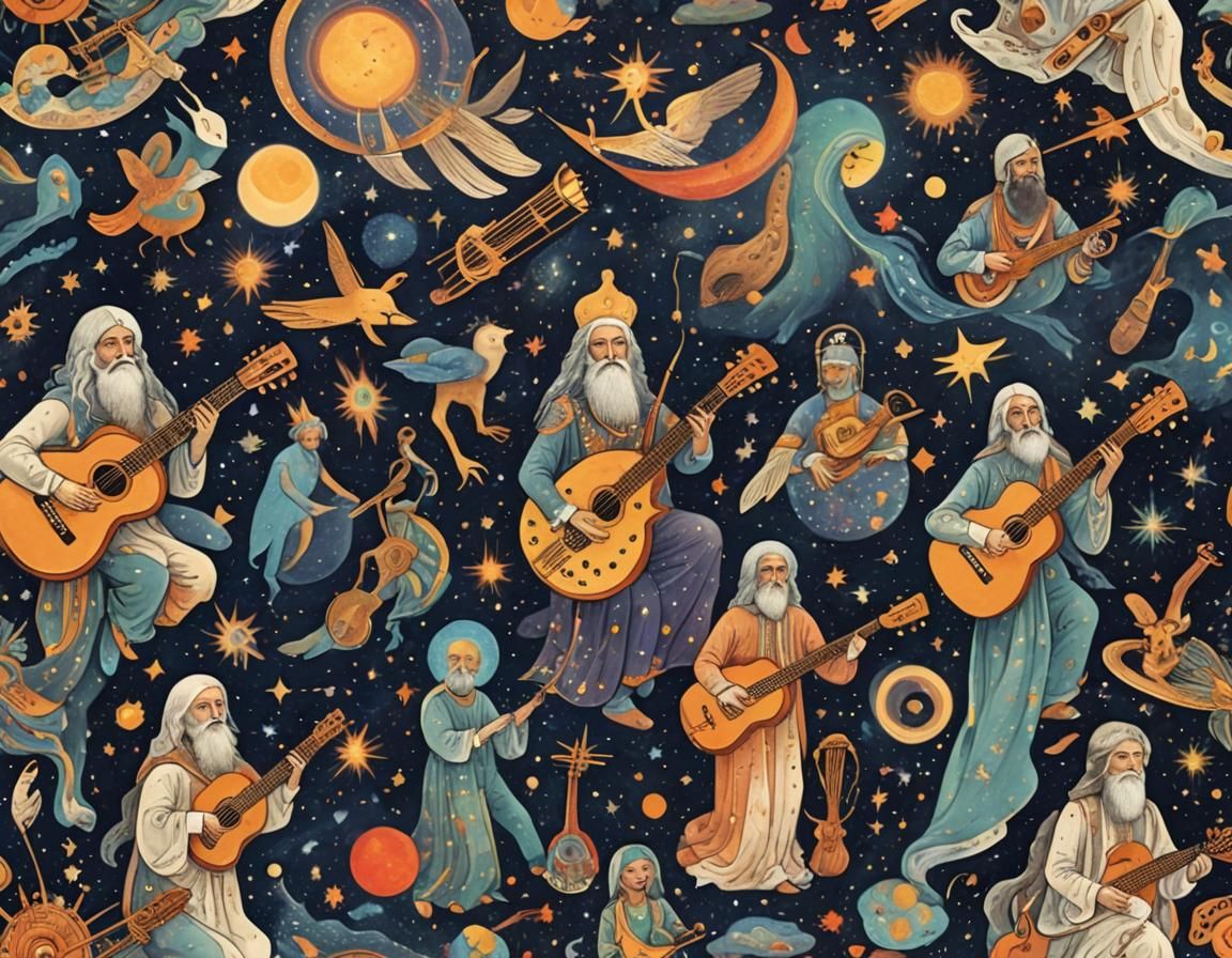 Cosmic Serenade: Celestial Beings Playing Ethereal Instrumen...