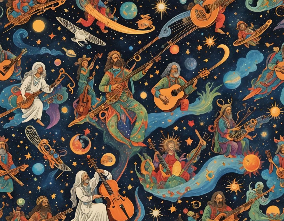 Cosmic Serenade: Celestial Beings Playing Ethereal Instrumen...