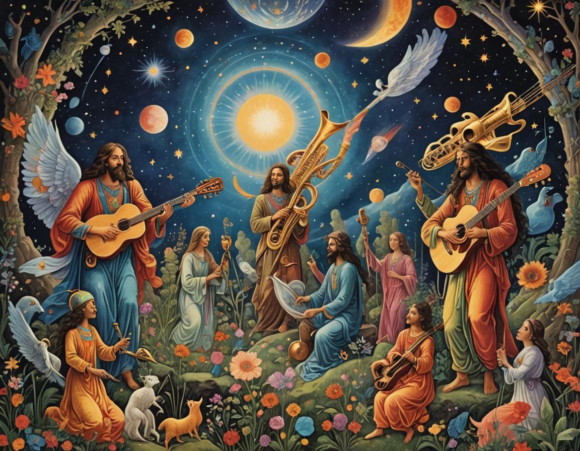 Cosmic Serenade: Celestial Beings Playing Ethereal Instrumen...