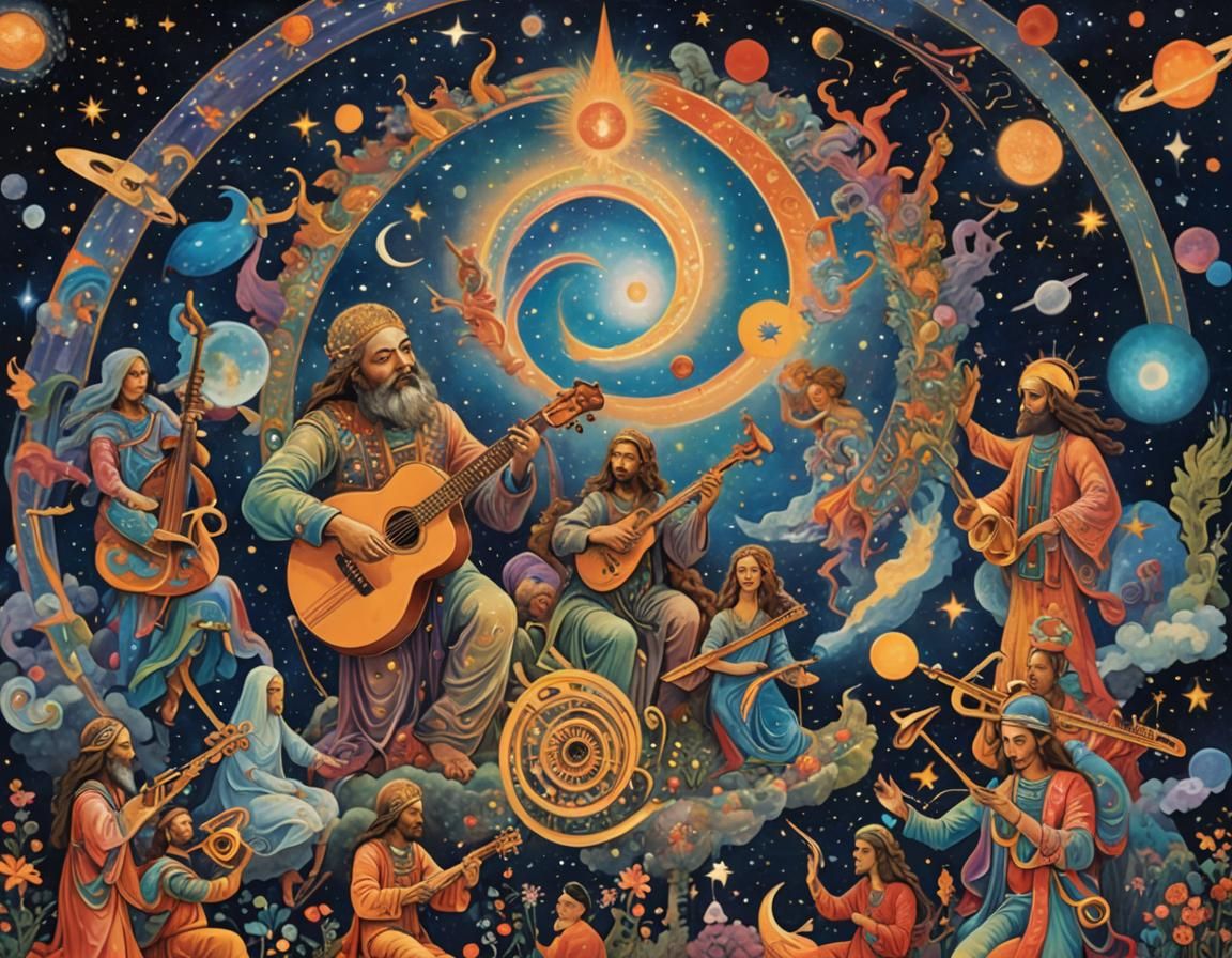 Cosmic Serenade: Celestial Beings Playing Ethereal Instrumen...
