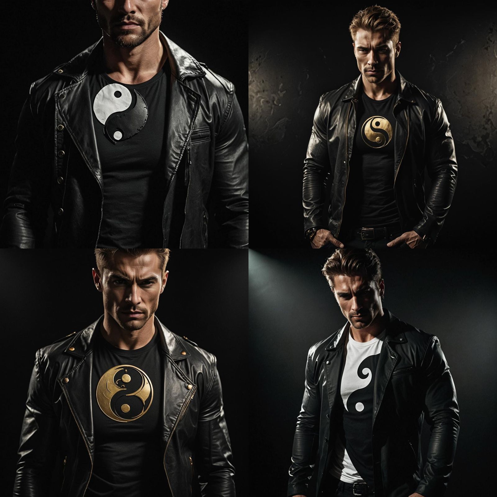 Dramatic Film Still of Muscular Man with Yin Yang Symbol