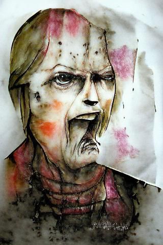 Terrifying Face Portrait in Ink and Watercolor