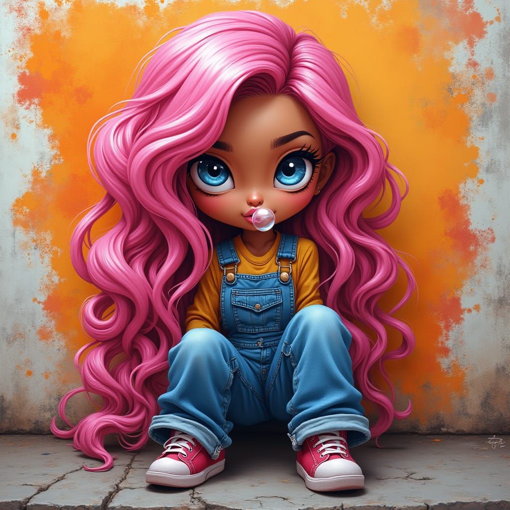 Hyper Realistic Boricua American Woman in Vibrant Splatter P...