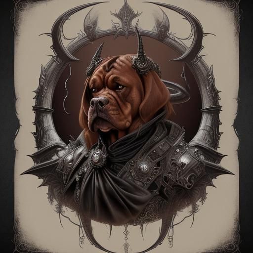 Dieselpunk Dragon Deity Dogue de Bordeaux Drawing