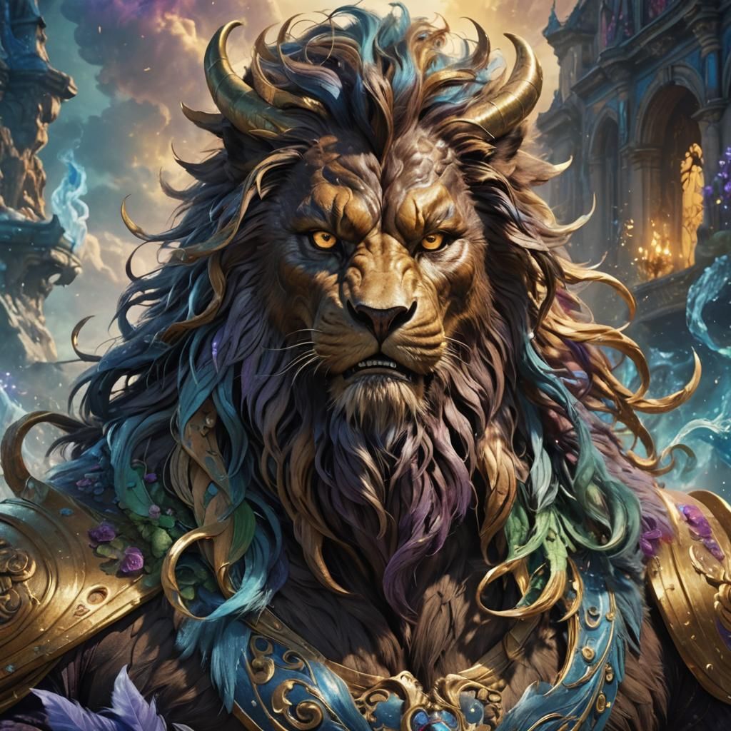 Hyperrealistic Beast Roaring in Colorful Atmosphere