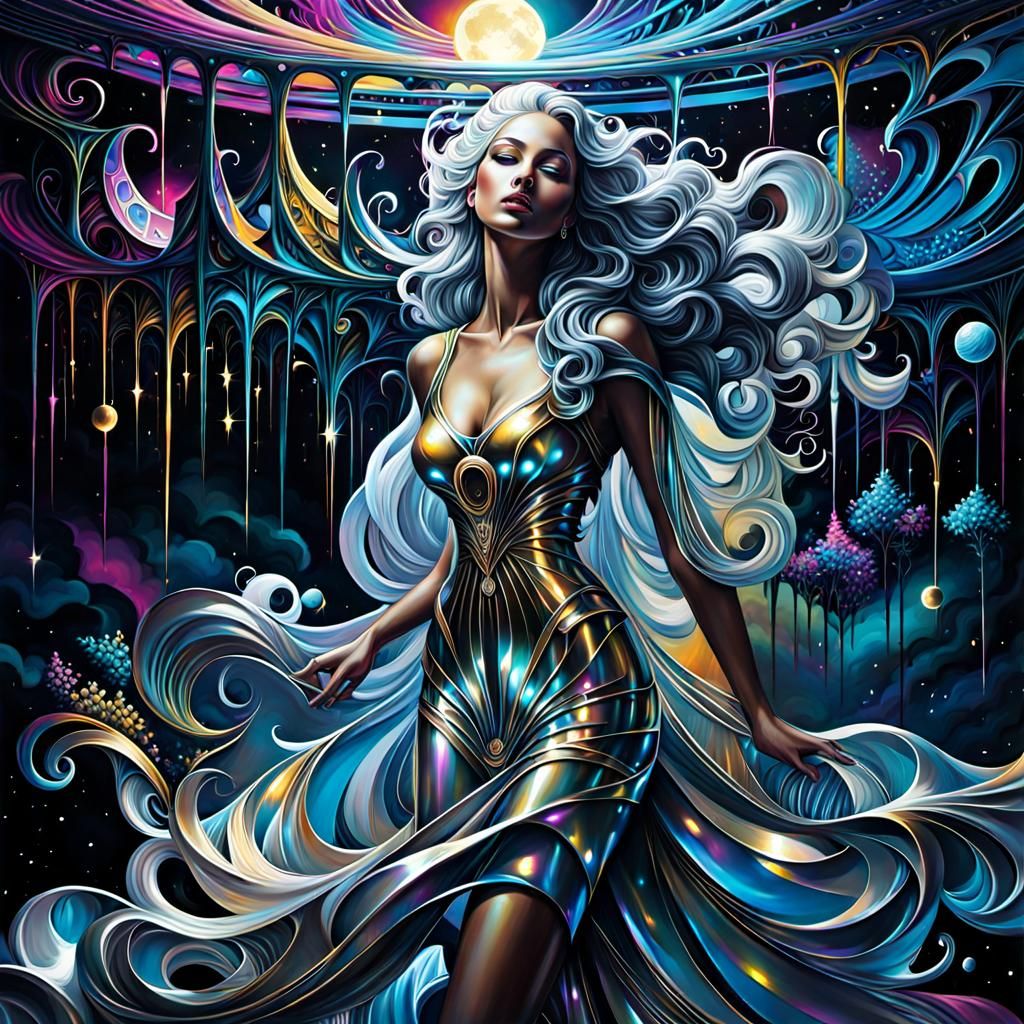 Dreamy Metallic Graffiti Art in Moonlight