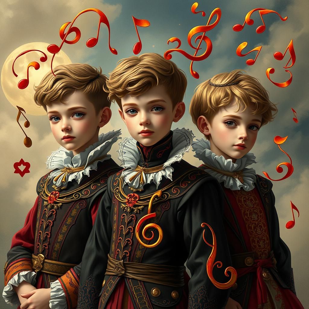 Boys in Musical Renaissance Attire: Fantasy Art