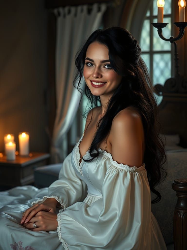 Ethereal Fantasy Medieval Maiden Prepares for Slumber