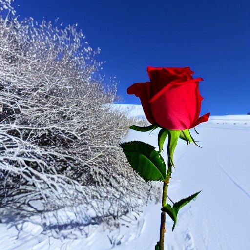Rose Blooms in Winter Snowfield